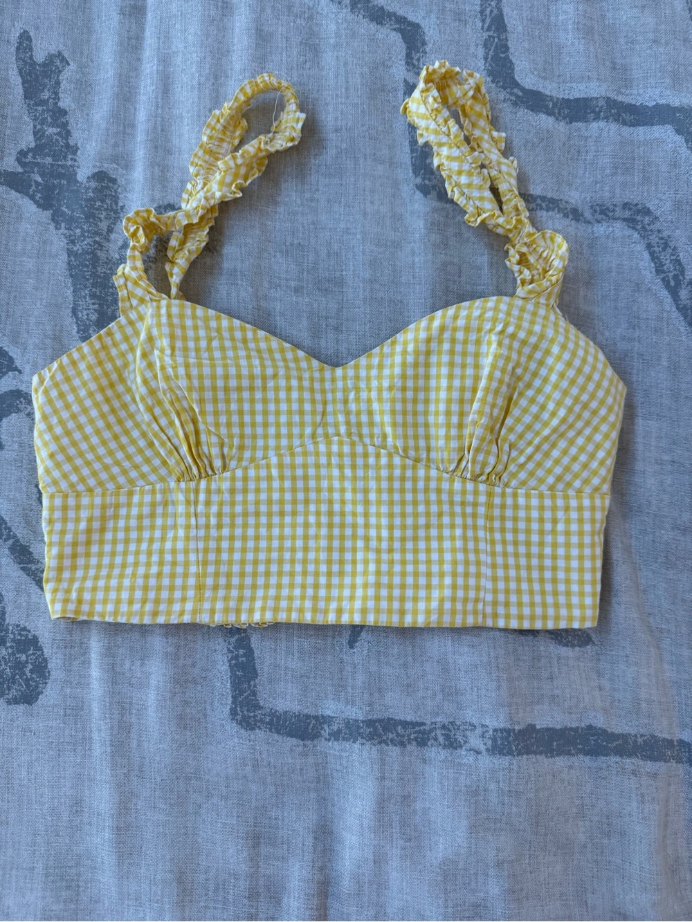 Zara Yellow Gingham Ruffled-Strap Crop Top